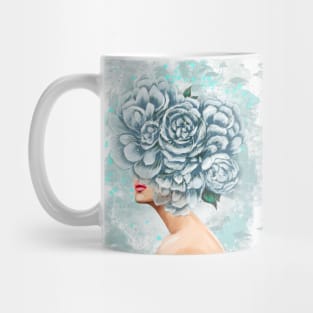 Girl with big peonies on her head Mug